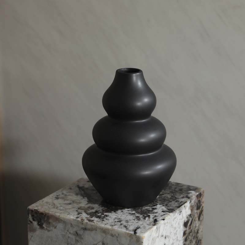 Jarrón de cerámica de viento silencioso negro y gris simple, hogar creativo, mesa de comedor, decoración floral seca, decoración al por mayor