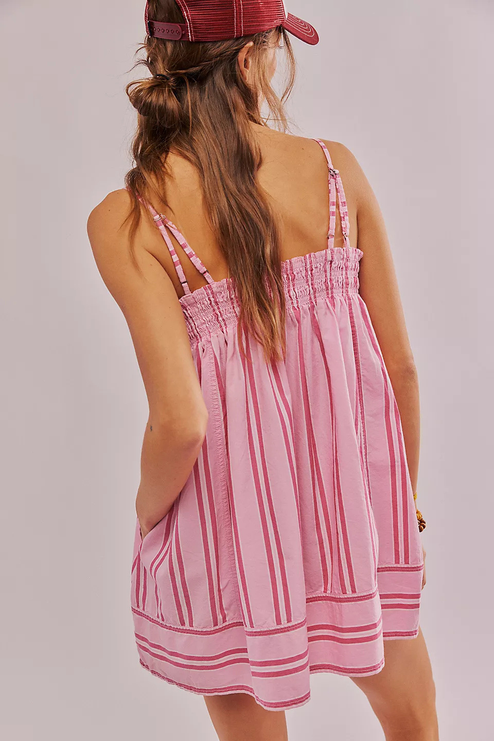 Spring Summer Striped Floral Print Fresh Suspenders Smocking Shorts Set