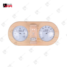 桑拿房用松木双表白表盘带沙漏木制温湿度计 桑拿附件 干蒸房