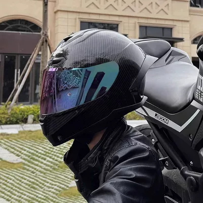Motosiklet dəbilqələri – All-Season Universal, Personalized Motorcycle Riding - m55-56cm-carbon-fiber-pattern-colored-lenses
