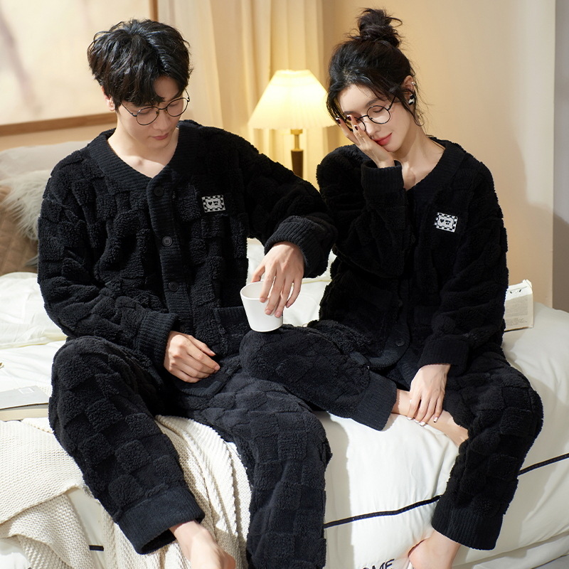 Pareja Pijamas Mujer Otoño e Invierno franela hombres engrosada forro polar lindo dulce ropa de abrigo homewear traje