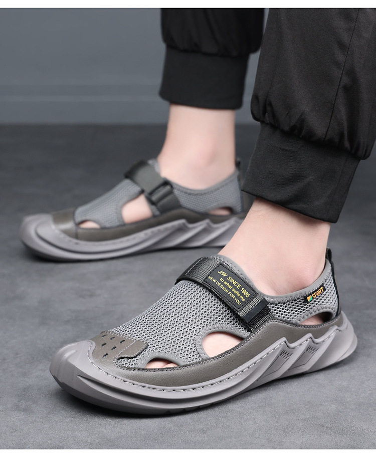 Dép sandal nam quai ngang kiểu La Mã bao đầu, thân lưới thoáng khí, đế cao su — 5512 dép sandal màu xám, 5512 dép sandal đen chi tiết 13