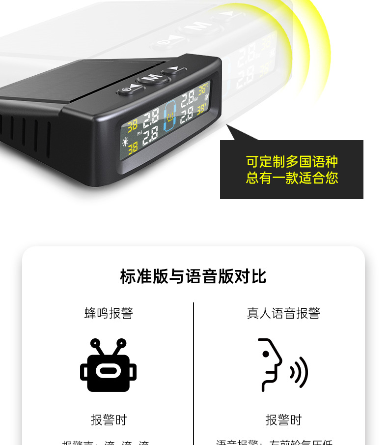 T12 four-wheel tire pressure monitoring solar tire pressure car tire pressure monitoring TPMS external tire pressure built-in tire pressure