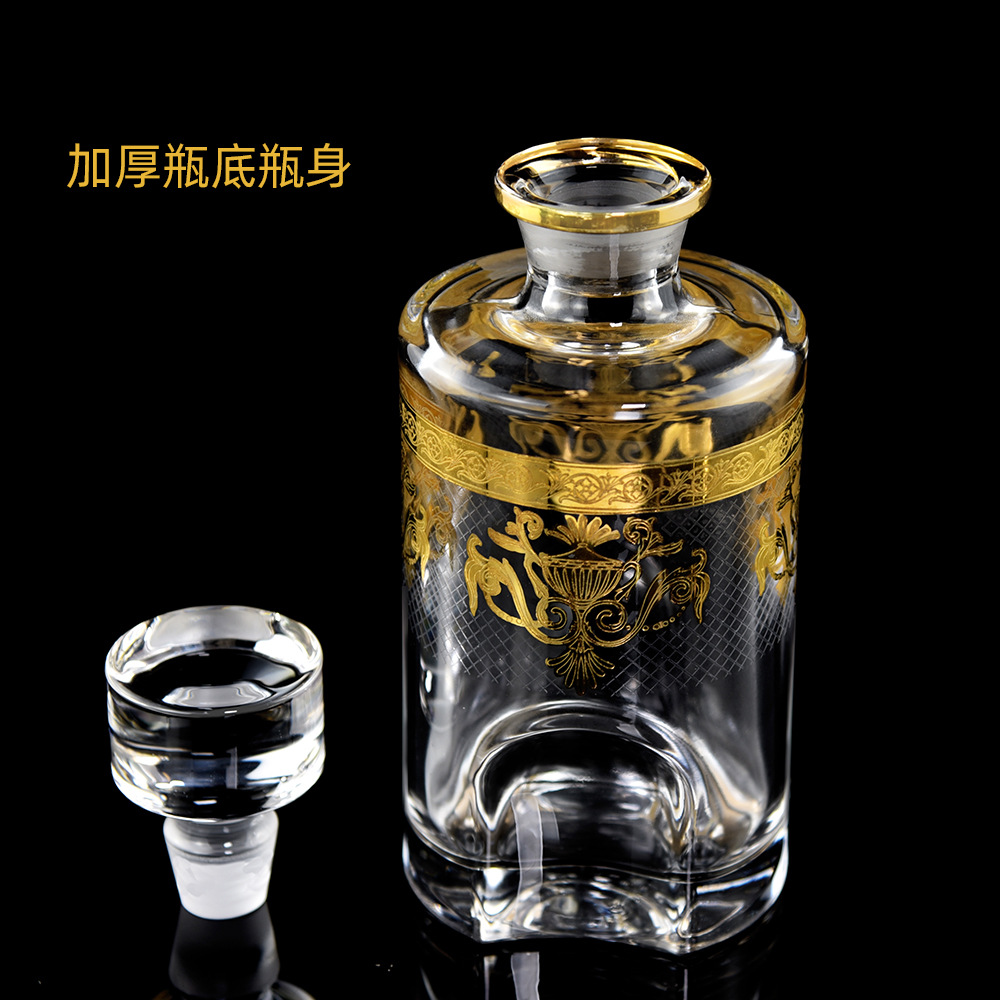 外贸欧式风格金钟杯浮雕花纸酒具套装 水晶玻璃出口酒具礼盒套装