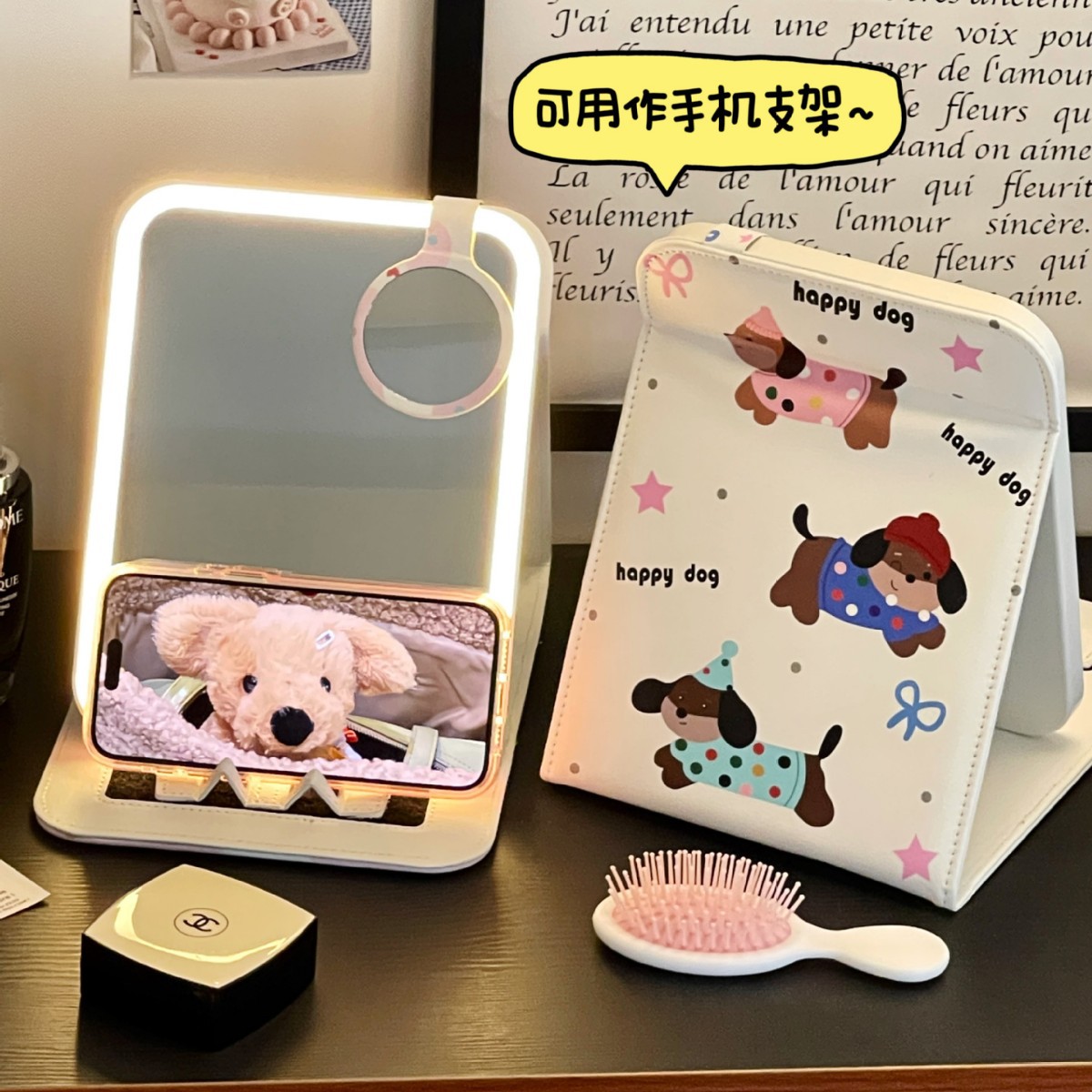 Espejo LED encantador portátil plegable con iluminación espejo de maquillaje dormitorio de estudiantes de escritorio de oficina espejo de vestir