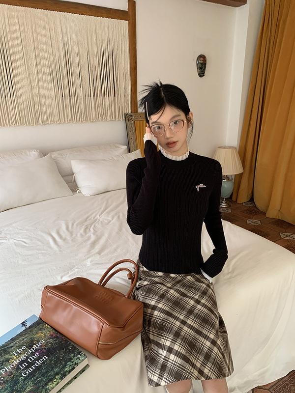 红人馆蝴蝶结毛衣女秋季2025新款内搭设计高级感半高领针织打底衫|undefined