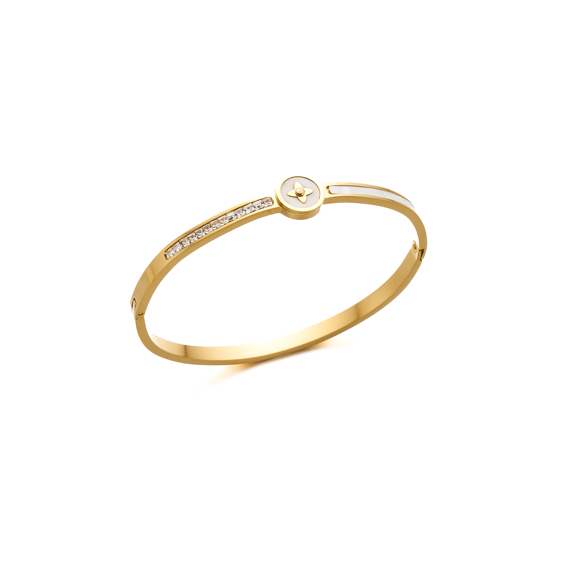 Fabricantes al por mayor de moda de acero inoxidable hebilla de trébol de cuatro hojas pulsera circón femenino Baibei ins personalidad no se desvanece nuevo estilo