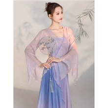 古典舞蹈服古舞服装纱衣练功服紫色阔腿裤逸裙舞演出服装一件代发