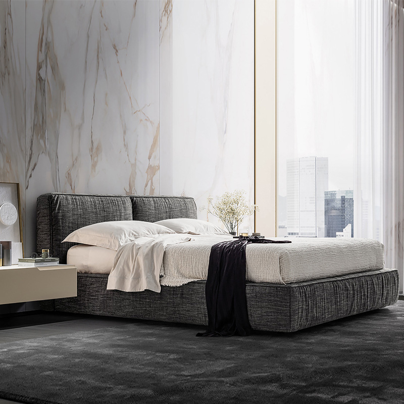 北歐現代布藝雙人床意式極簡軟包靠背1.5床美式主臥侘寂風榻榻米