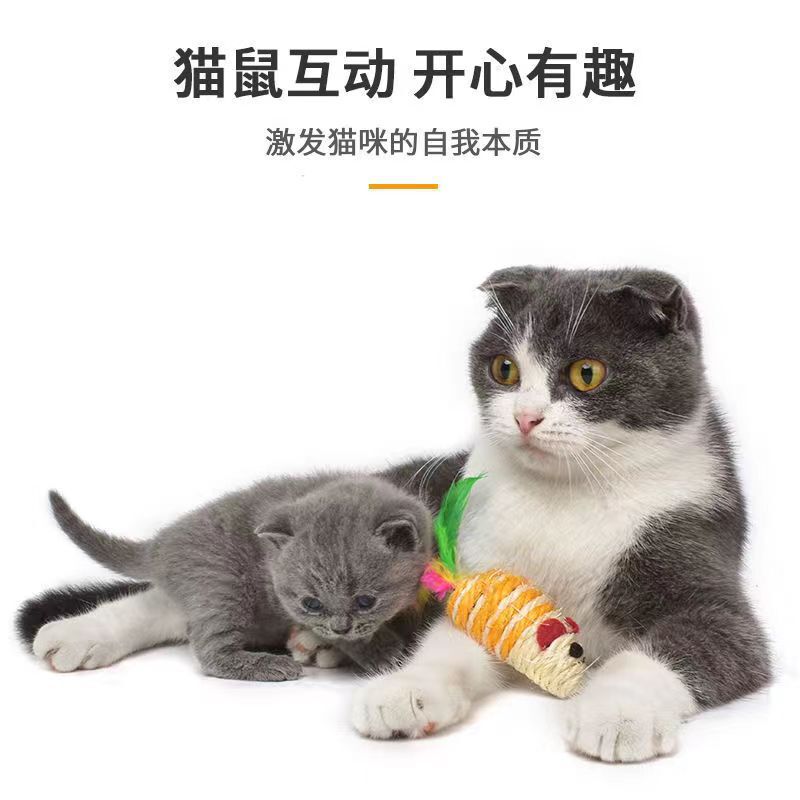 猫咪玩具剑麻老鼠磨牙磨爪羽毛逗猫棒玩具自嗨仿真鼠宠物玩具用品|undefined