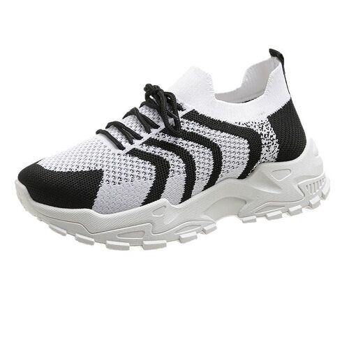 Summer sports shoes with thick soles, dad shoes for women, lightweight and breathable, trendy white base for height-enhancing effect.