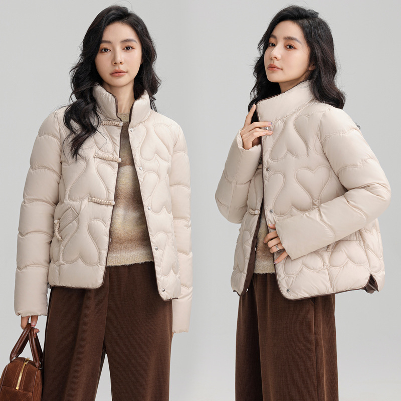 New Chinese style 2024 winter retro button down short fashion stand collar lightweight women's cotton Down jacket_voghion.com