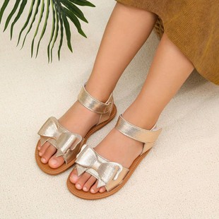 Cross-Border Export Children's Sandals Kidsren's Versatile Bow Outer Wear Open-Toe Flats Girls' Sandals