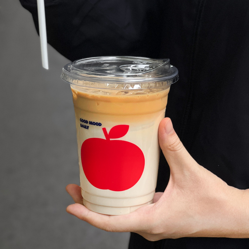 网红咖啡杯一次性pet冷饮杯透明带盖打包商用批发奶茶杯子印logo