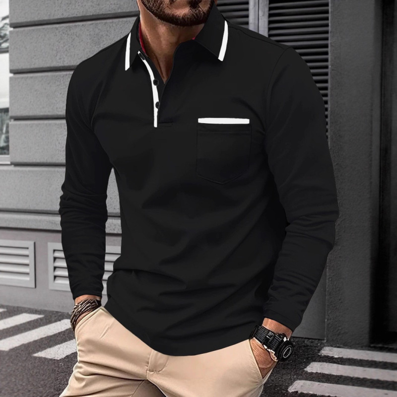 Cross-Border Amazon Summer New Export European and American Men's Polo Shirt Long-Sleeved Color-Blocked Zipper T-Shirt Top