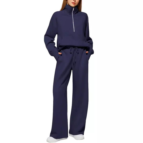 Europe and America, Europe and America, women's two-piece set oversized half-zipper sweatshirt, wide-leg sweatpants casual set