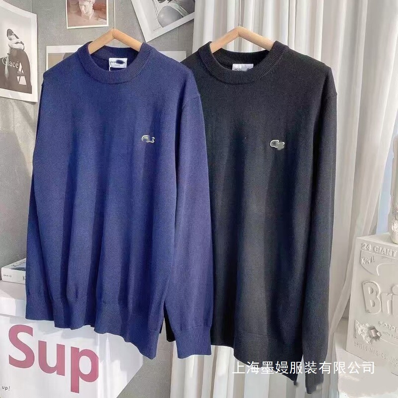Cross-Border American-Style Crocodile Embroidery High-Quality Replica Wool Sweater Round Neck Pullover Slim-Fit Knit Sweater for Men Wholesale