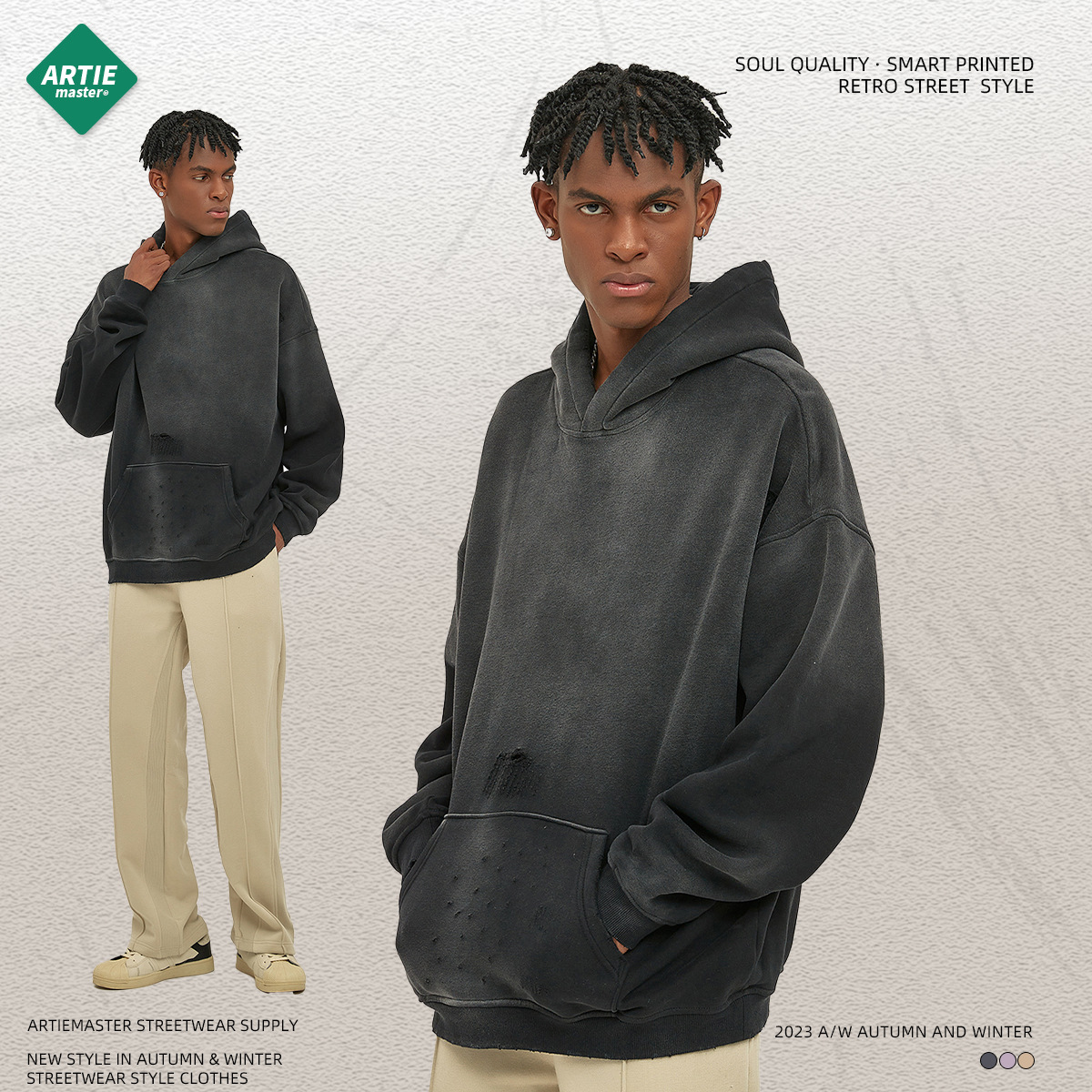 Ropa ARTIE para hombre, nuevo producto de otoño e invierno 20225, Sudadera con capucha de marca de moda lavada y desgastada con caballo rociado de 360g para hombre