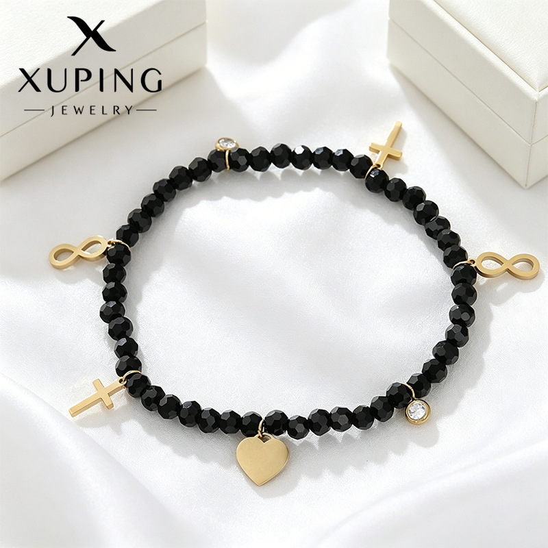 Pulsera de Cuentas Negras Chapada en Oro de 14k de Xuping Fashion, Diseño Único, Elegante y Sencillo, Joyería Personalizada al por Mayor