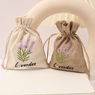 2024 embroidery canvas bag lavender storage drawstring drawstring pocket jewelry packaging sack cross-border wholesale