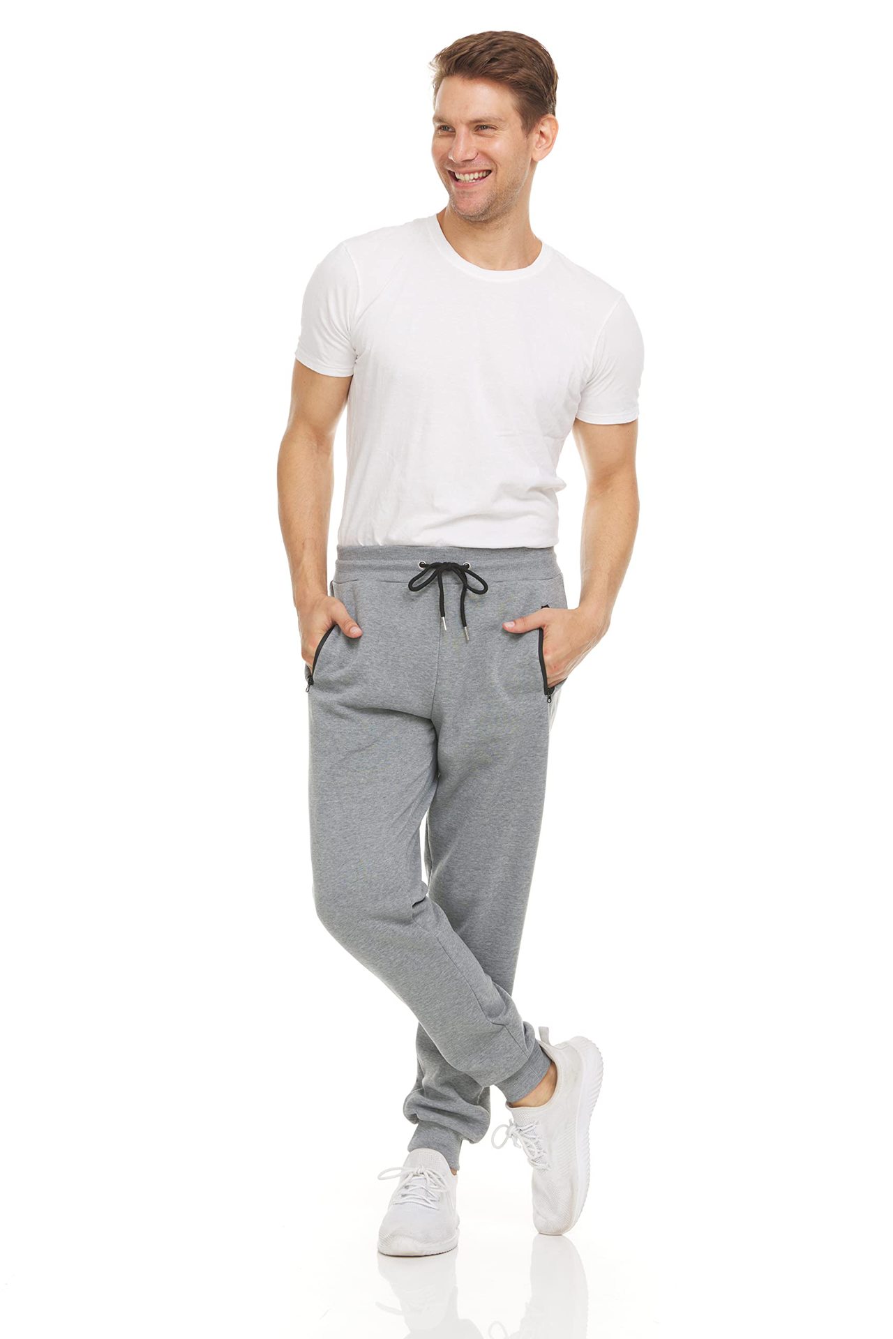 Pantalones deportivos para hombres de Amazon Pantalones de terciopelo casuales delgados con cremallera, pantalones de color sólido, pantalones para correr