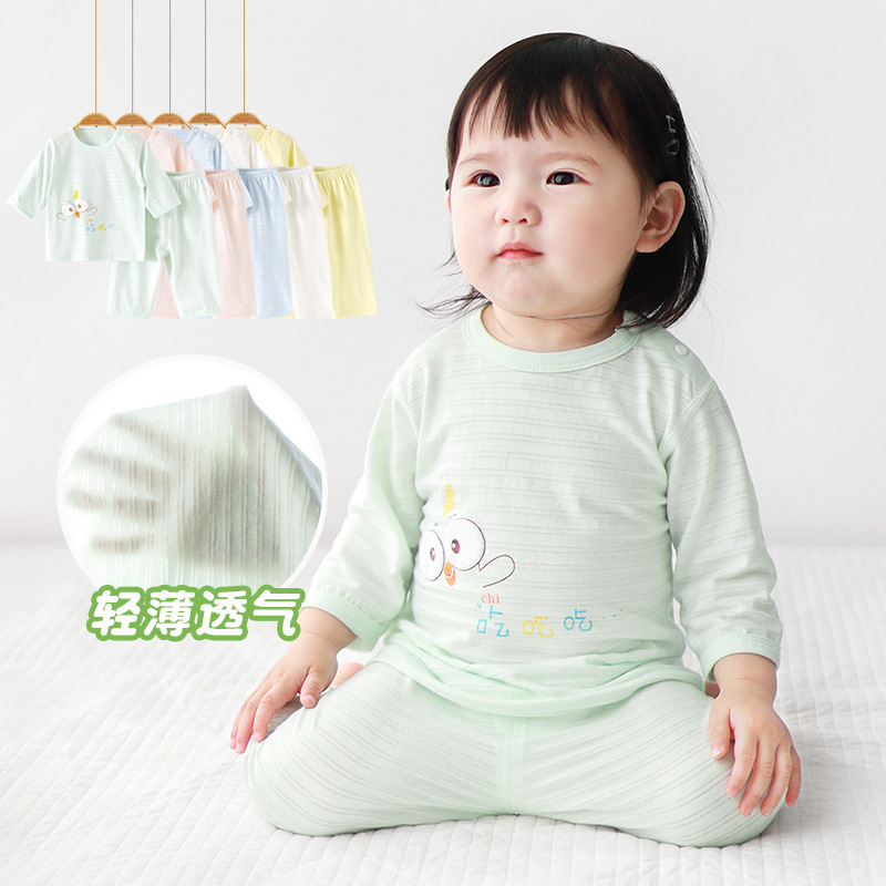 Baby summer set de aire acondicionado de algodón para niños delgados de verano para niños niñas de manga media para niños pequeños ropa de bebé dividida