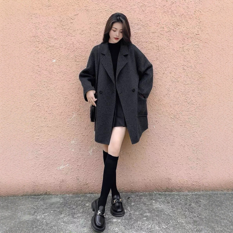 Wool Coat for Women, Double-Sided Cashmere, 2026 Autumn and Winter New Korean Style, Loose Fit, High-End Feel, Mid-Length Woolen Coat