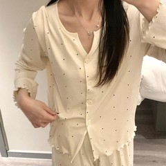 甜美波点睡衣女春秋季新款2025薄款长袖奶fufu亲肤休闲家居服套装