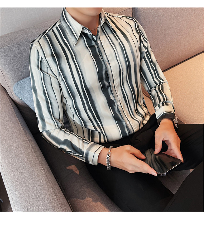 Description Picture 3 of itemBritish Style Striped Shirt for Men 2023 Autumn Long Sleeve Casual Business Dress Shirts Handsome Social Party Tuxedo Blouse 4XL