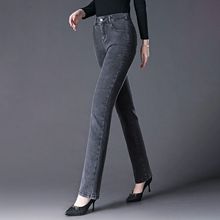 弹力加绒妈妈长裤高腰加厚中年女裤保暖直筒牛仔裤女大码冬季带绒