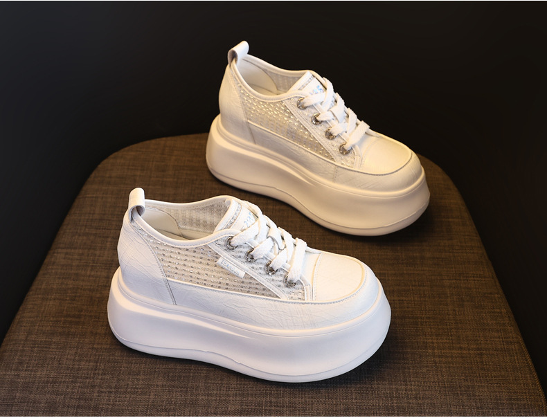 Giày sneaker nữ đế dày tăng chiều cao, kiểu dáng trắng cơ bản phối hợp mọi trang phục — màu trắng chi tiết 4