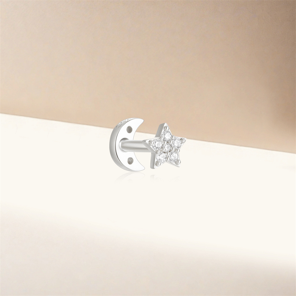 4g Weight Ear Studs Classification Ear Cartilage Rings & Studs Piercing Type 1 Piece Quantity Holiday, Daily, Party Occasion 925 Sterling Silver Material Devil's Eye, Star, Moon Pattern Women's Gender Elegant Style 1 Piece 925 Sterling Silver Devil's Eye Star Moon Ear Studs 14