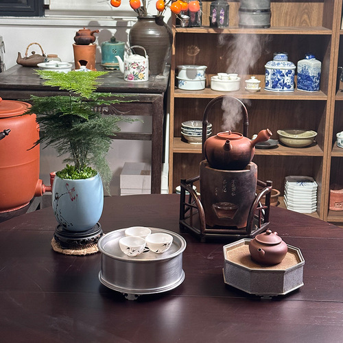 Handmade tin tea boat Kungfu tea sea tea set tray water tray dry brewing tea set household water storage small round tea tray