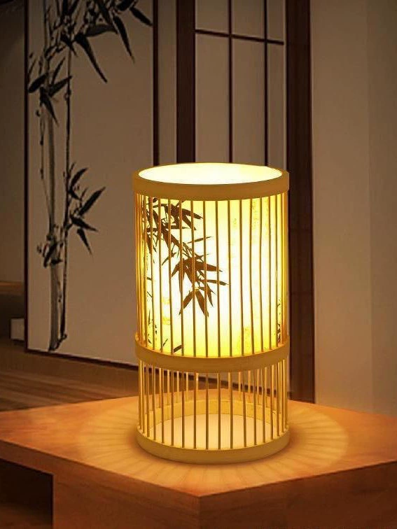 Бамбуковая лампа в китайском стиле, чайная комната, гостиничный номер, гостиная, чайный зен, новый фонарь в китайском стиле, креативная бамбуковая художественная настольная лампа, круглая