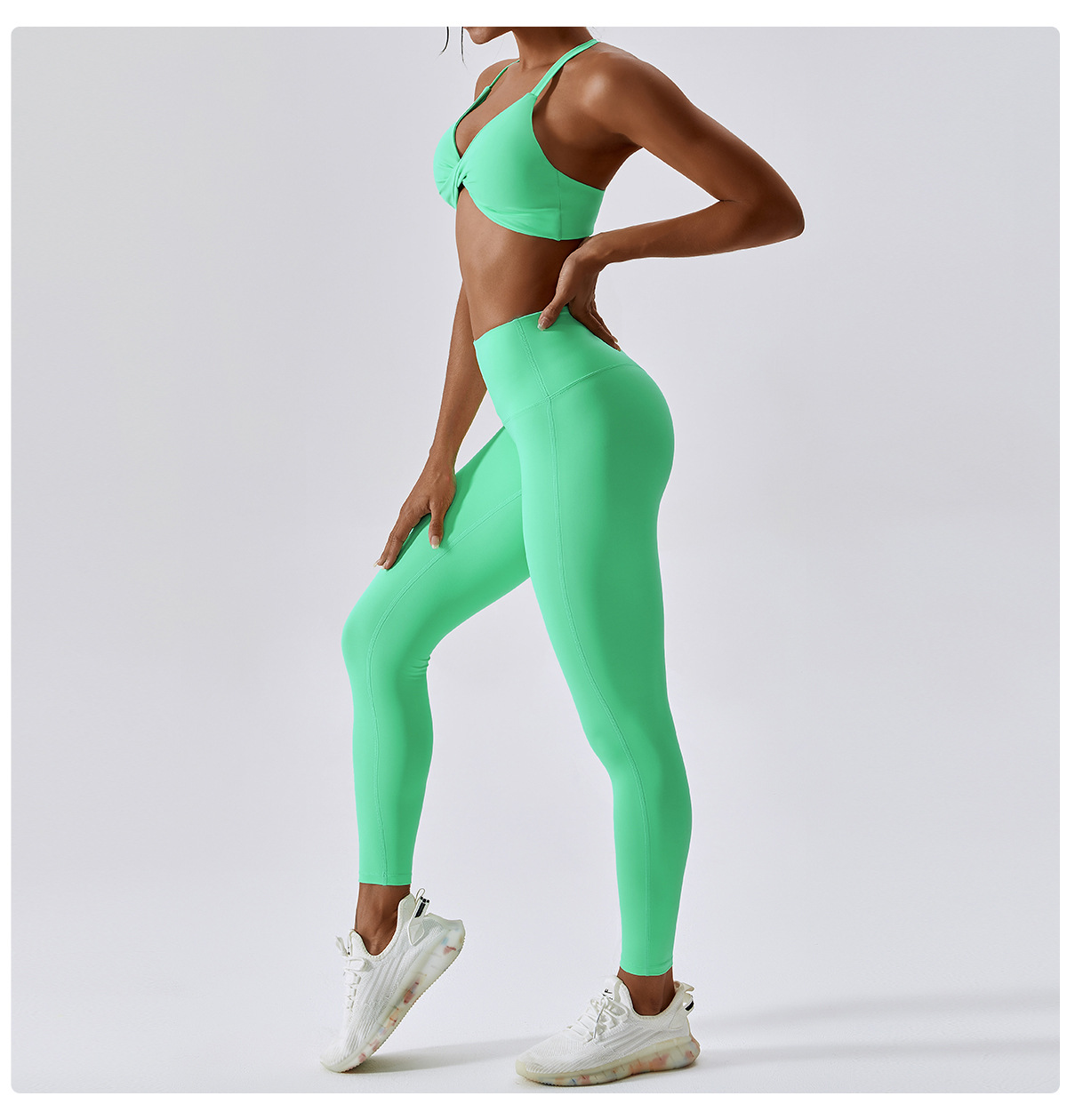 Des Sports Couleur Unie Nylon Spandex Dos Nu Survêtement Sous-vêtements Leggings display picture 4