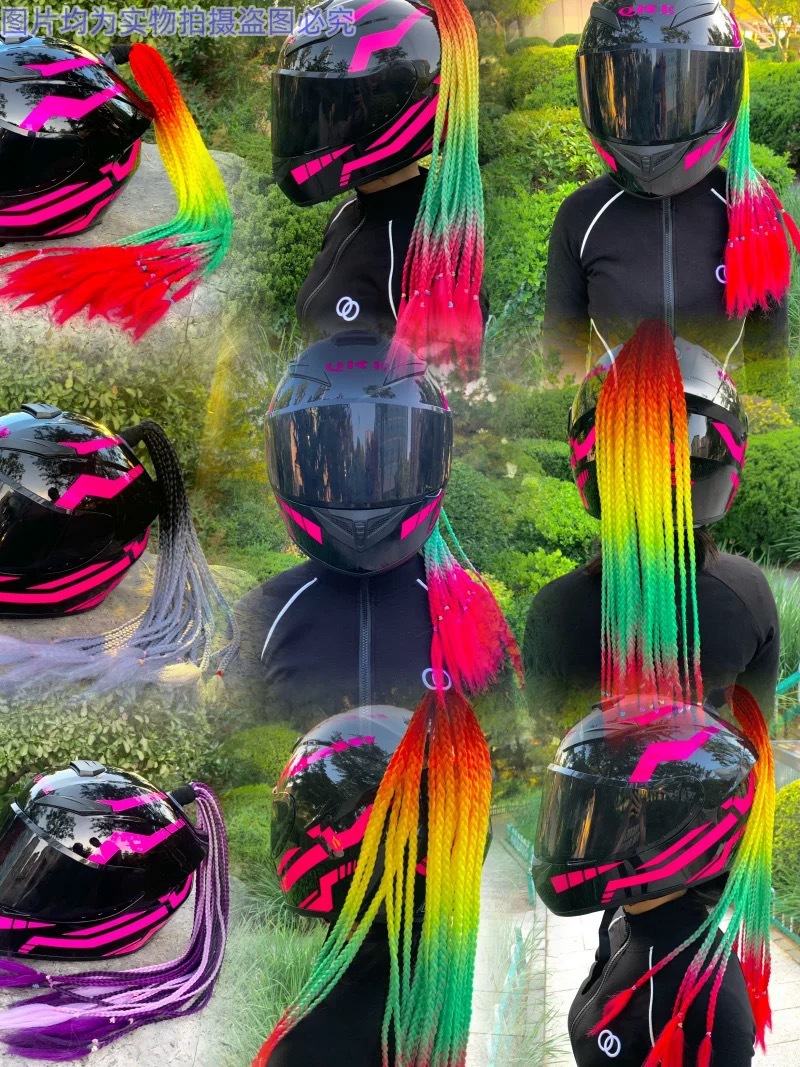 Helmet Accessories Detachable Braided Ponytail Pigtails Suction Cup Motorcycle Decoration