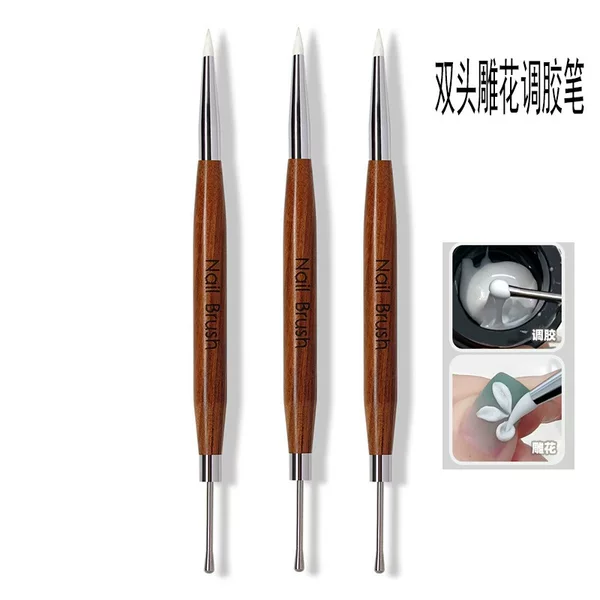 Double-headed nail carving pen multi-functional silicone pen Japanese-style glue scraping embossing color painting glue adjustment glue taking tool