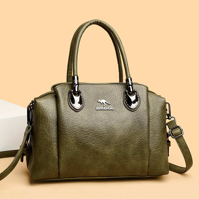 Cross-border cow wax leather Boston bag 2026 new model kangaroo leather women's bag practical ins handbag doctor messenger bag