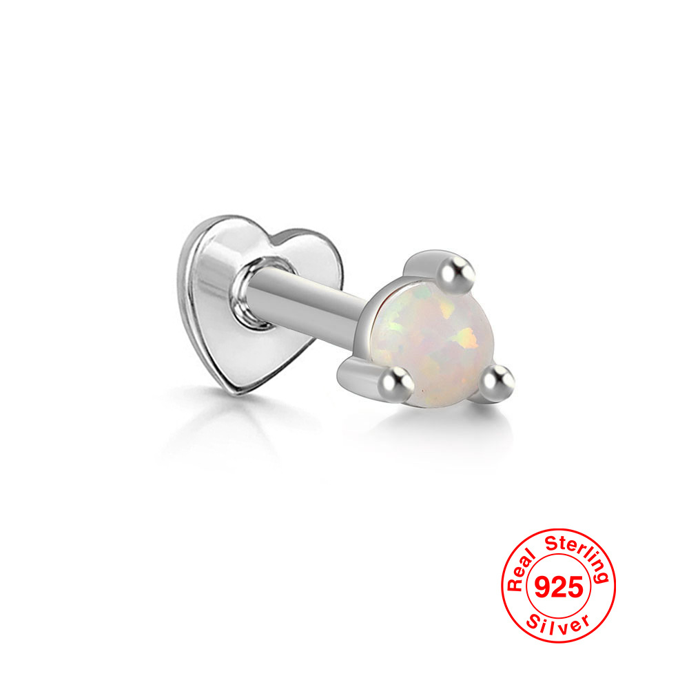 S925 plata esterlina ópalo diamante incrustado en forma de corazón hilo piercing oído hueso Stud Europea y Americana Venta caliente de alta calidad pendientes