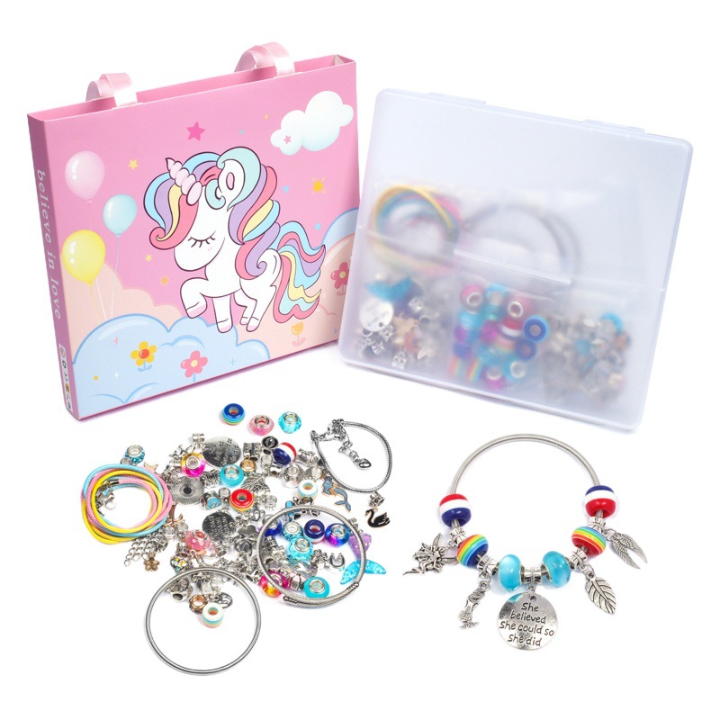 Amazon caja especial altura 1,8 cm esmalte colorido hecho a mano DIY niños pulsera traje unicornio caja de regalo