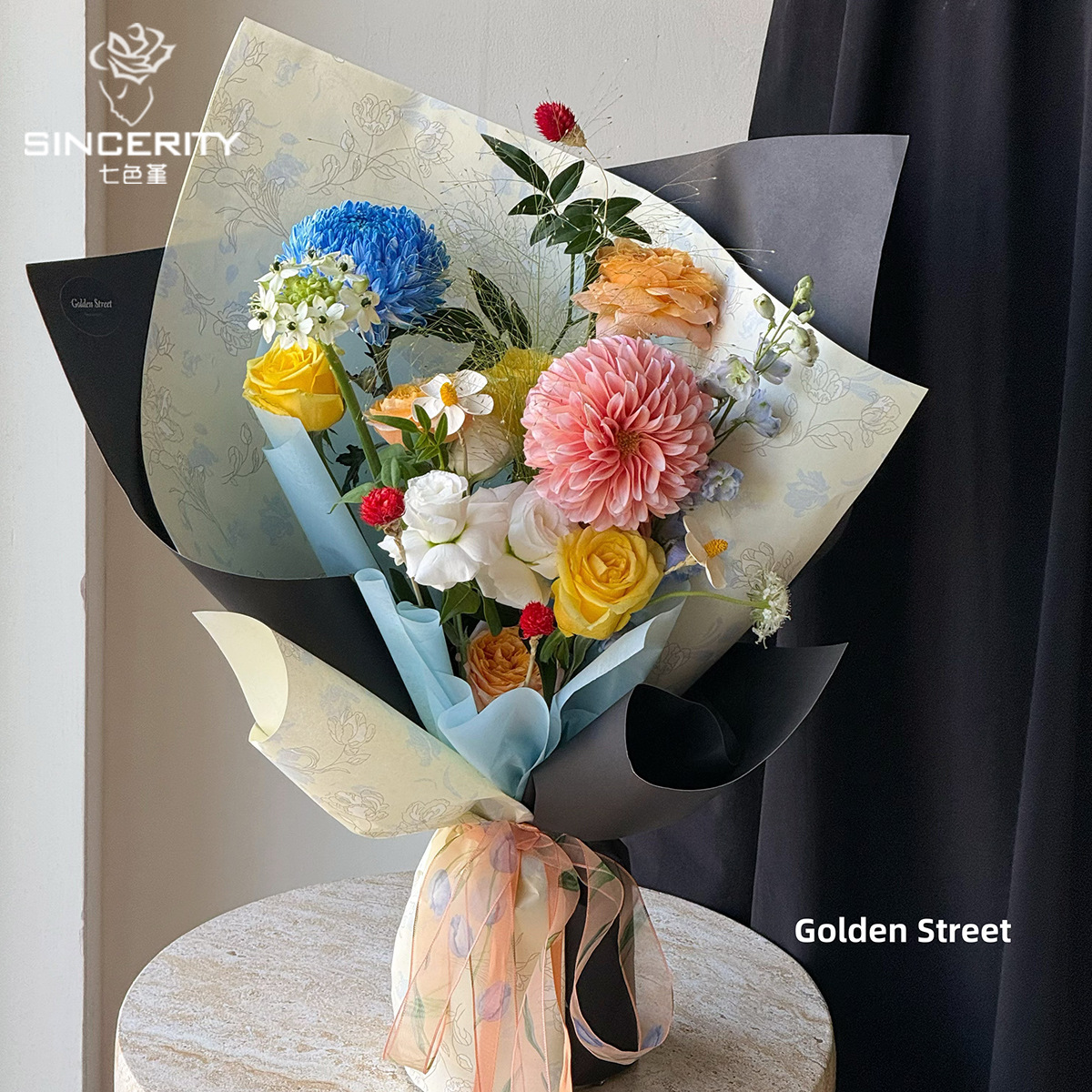 Los siete colores cordier que florecen en el año engrosado papel de embalaje floral impresión de embalaje floral papel de moda DIY ramo material floral