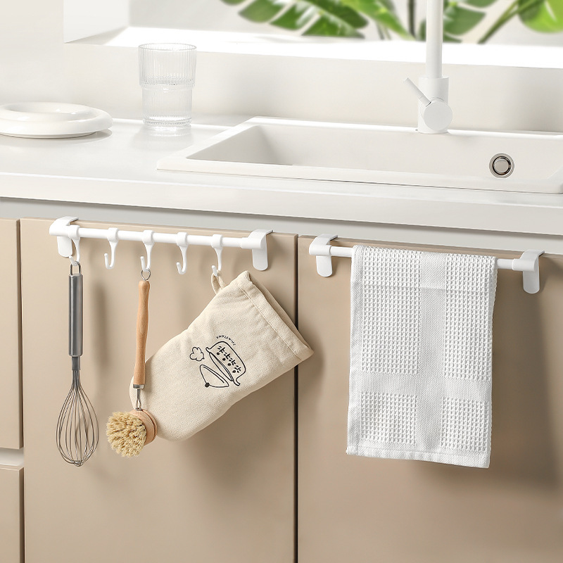 Household kitchen row hook storage rack punch-free hanging cabinet door card holder hook Spatula spoon countertop storage towel rack Household kitchen row hook storage rack punch-free hanging cabinet door card holder hook Spatula spoon countertop storage towel rack
