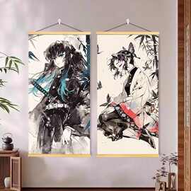 鬼灭之刃周边实木挂画ins风书房卧室宿舍二次元动漫油画布装饰画