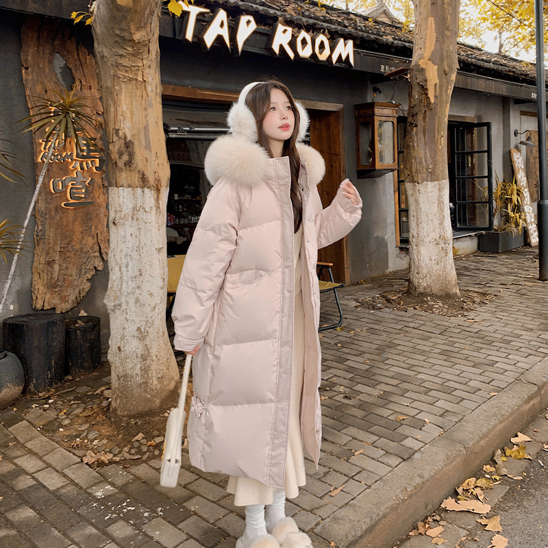 Women's down Jacket 2025 New Model 90% White Duck down Large Fur Collar Hooded Thickened Mid-Length Over-The-Knee Winter Clothing for Women Cold Protection