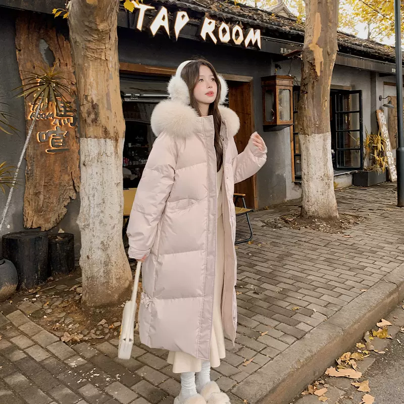 羽绒服女2025新款90白鸭绒大毛领连帽加厚中长款过膝冬装羽绒服女