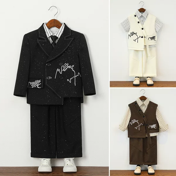 Children's Suit Retro Baby's Breath Embroidered Vest Boy's Design Fashion Suit Jacket Flower Girl One-Year-Old Dress