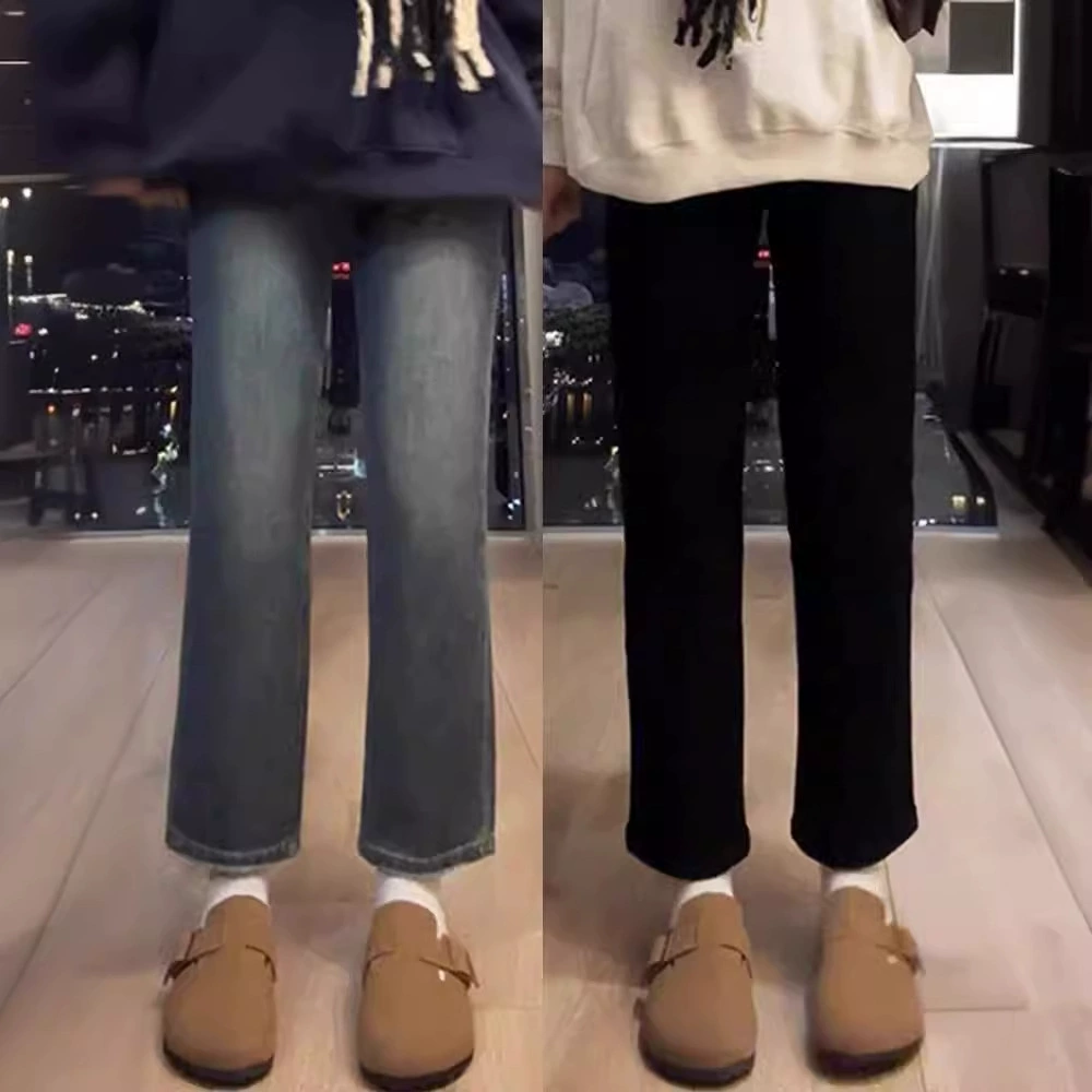 Ретро джинсы с дымовой трубкой женские зимние маленькие Большие размеры пухлые девушки с высокой талией для похудения укороченные эластичные прямые французские брюки