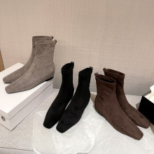 内增高弹力靴女瘦瘦靴秋冬新款方头平跟韩版绒面中跟靴弹力短靴女