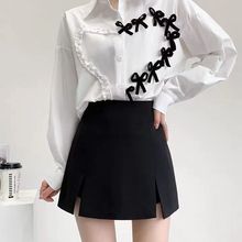 显瘦开叉设计裙裤女高腰四季百搭黑色2024感阔腿短裤高腰西装休闲