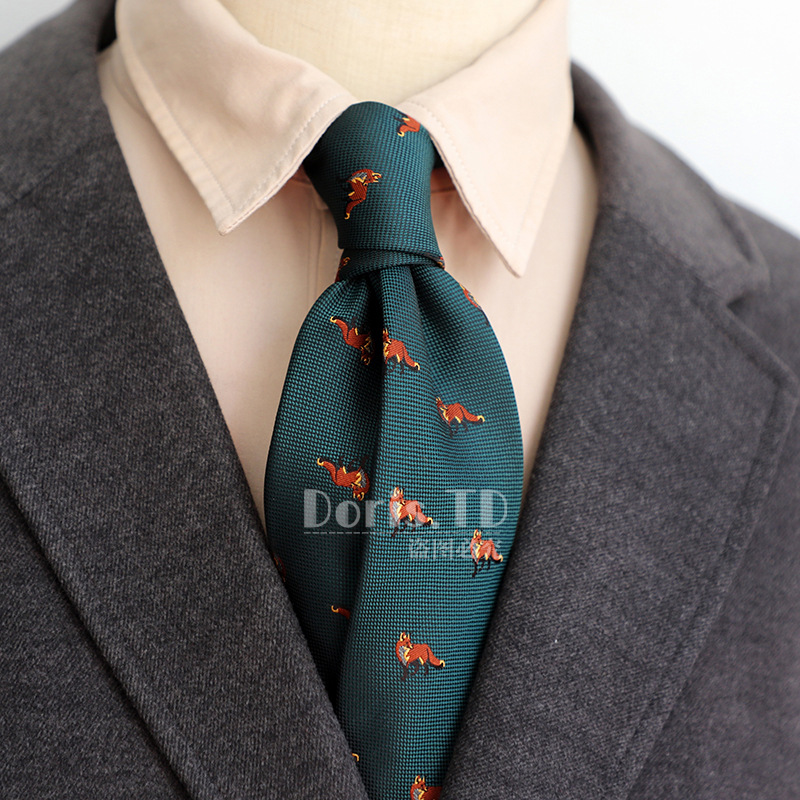 Fábrica al por mayor estilo coreano retro 8cm lujo ligero casual formal desgaste azul marino verde marrón patrón de los hombres traje empate